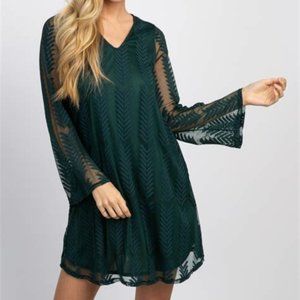 NWT PinkBlush Emerald Green Long Sleeve Mini Dress